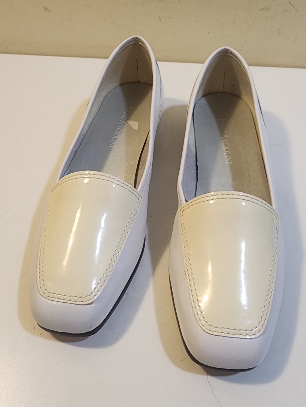 Enzo Angiolini White  and Ivory Leather Slip-On Loafers Size 6M